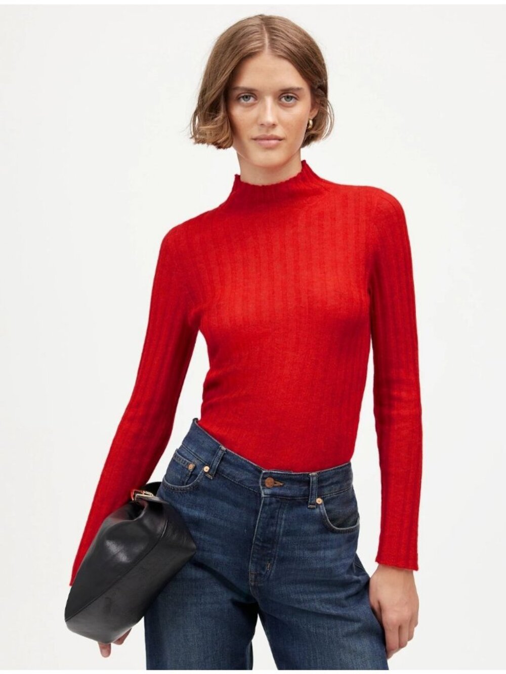 Madewell Alpaca-Blend Mockneck Sweater Bright Cherry Red Women's Size Small NWT
